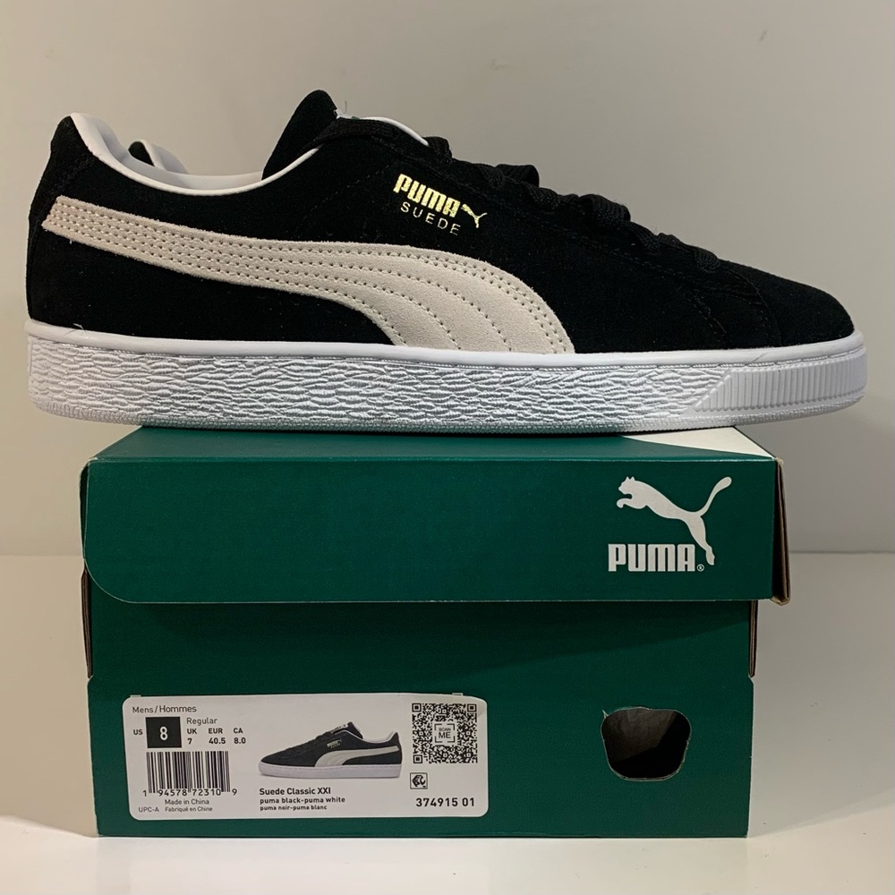 🔲 [BRAND NEW] PUMA SUEDE CLASSIC XXI BLACK WHITE MENS SHOES SIZE 8 SNEAKERS 🔲